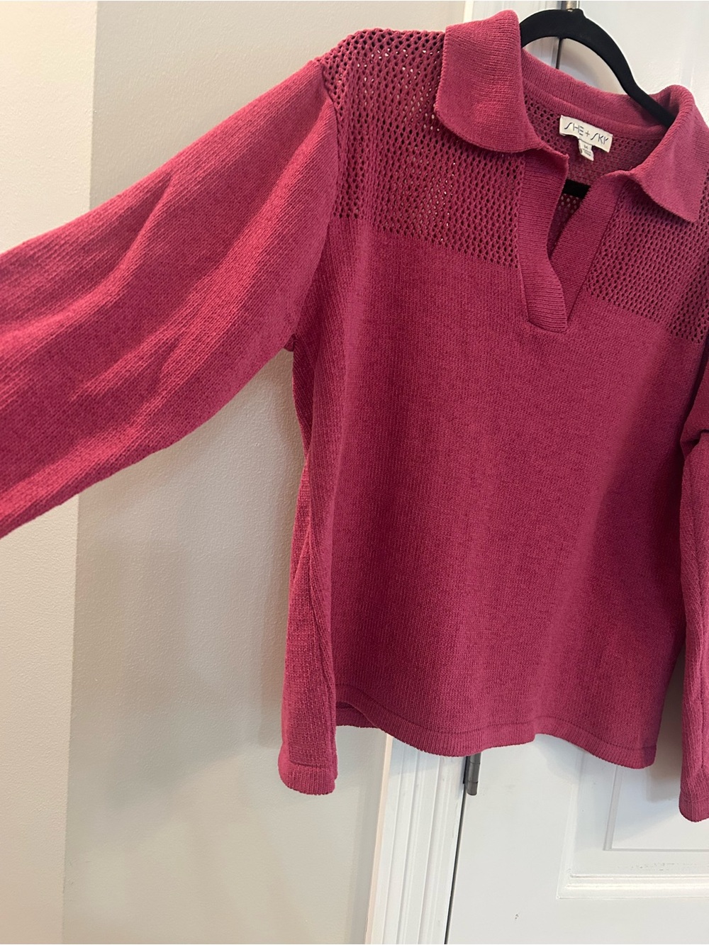 She + Sky Raspberry Knit Collared Pullover - Picture 4 of 4
